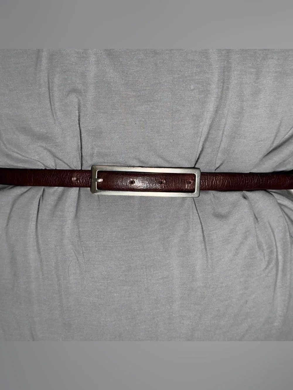 Brown Italian Leather Belt with Elongated Silver Buckle